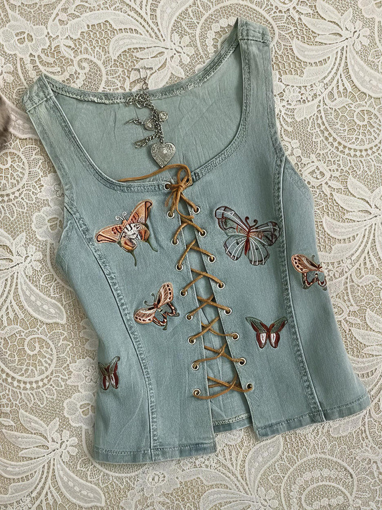 denim butterfly straps corp top - Image 4