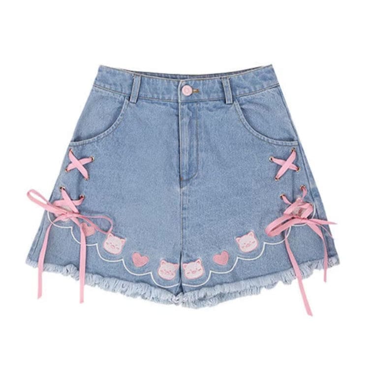 Denim Neko High Waisted Shorts - Image 2