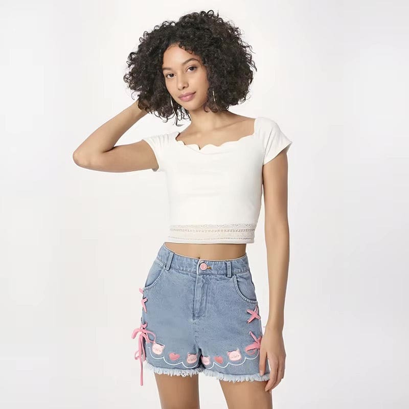 Denim Neko High Waisted Shorts - Image 3