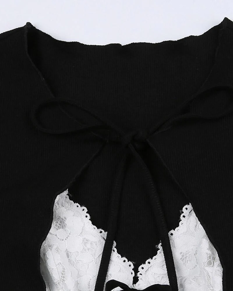 Dentelle Faux Cardigan with Lace Coquette Top - Image 10