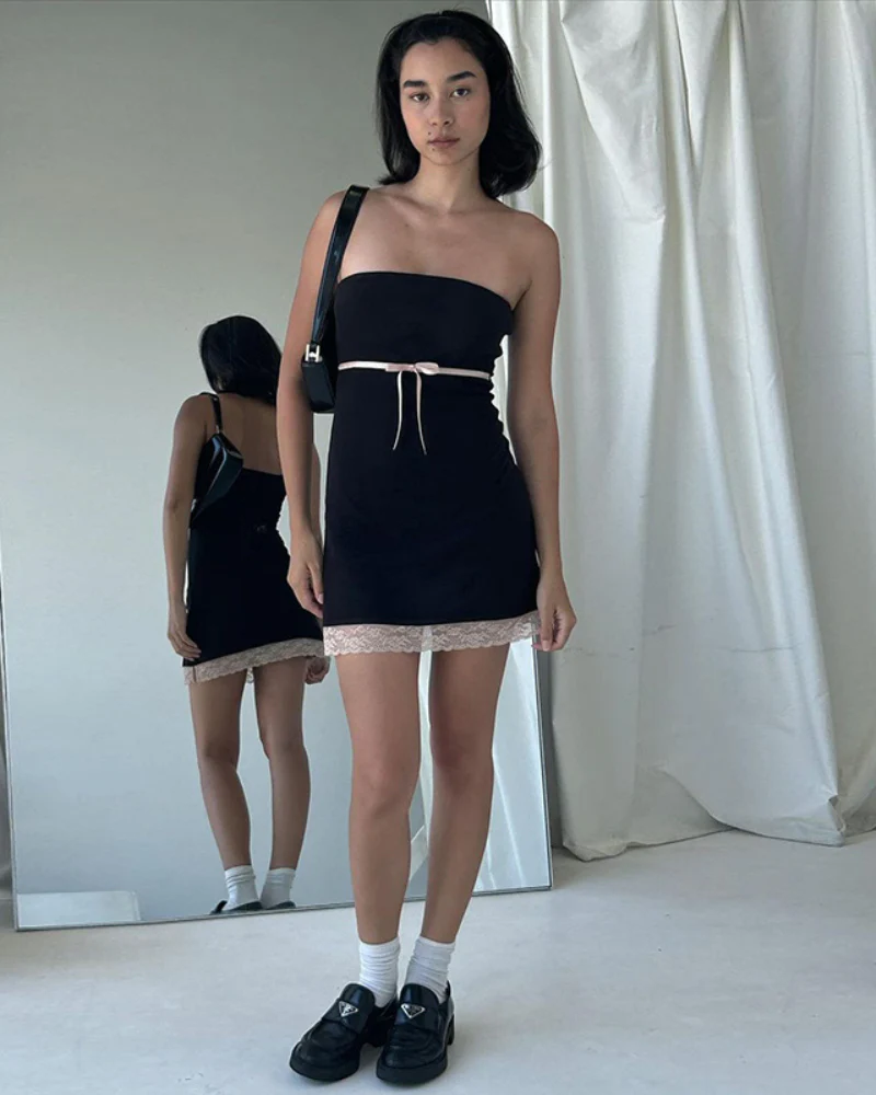 Designed Bow Tie Tube Mini Coquette Dress - Image 4