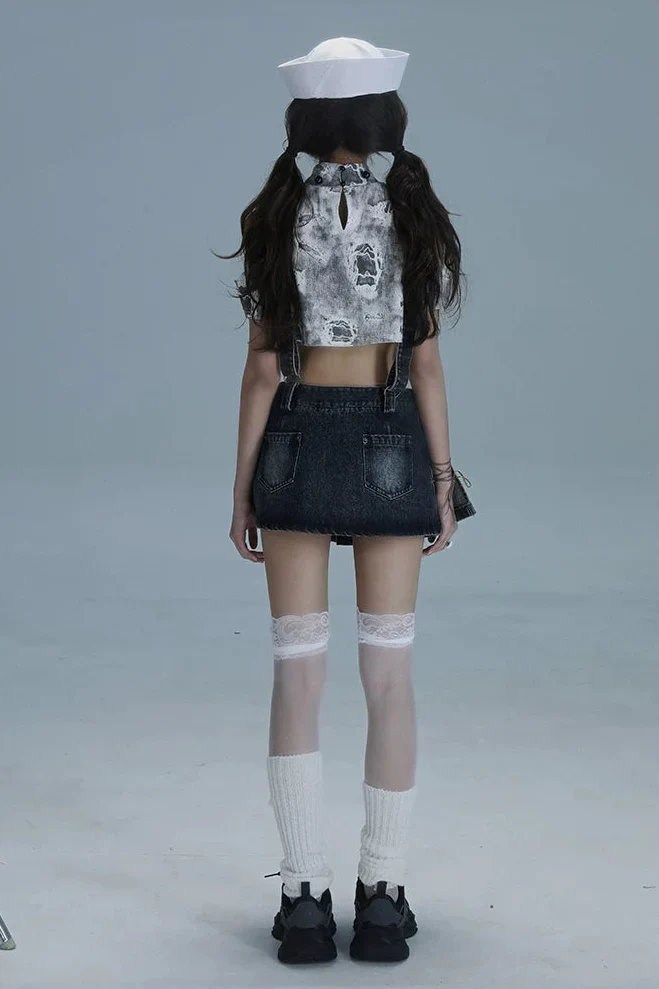 Y2K Star Denim Overall Skirt + Inner Top - Image 11