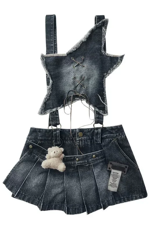 Y2K Star Denim Overall Skirt + Inner Top - Image 12
