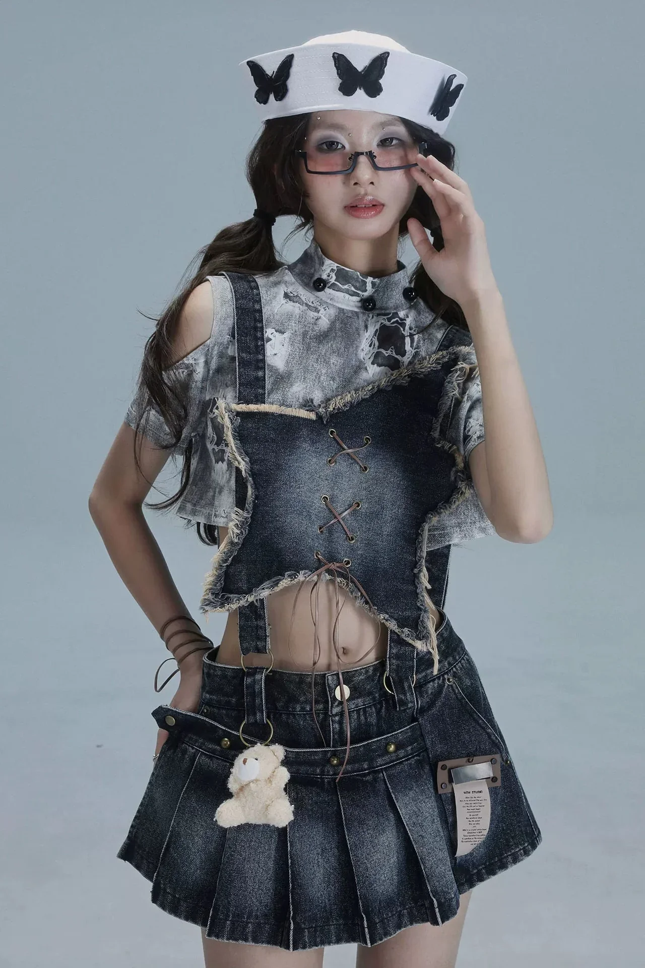 Y2K Star Denim Overall Skirt + Inner Top - Image 2