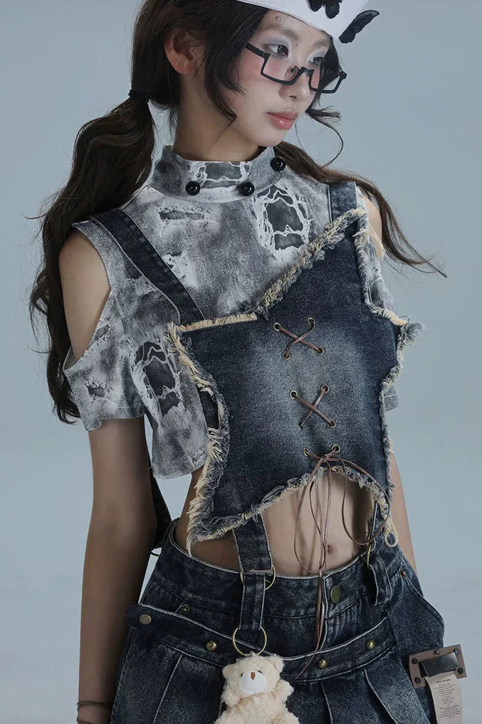 Y2K Star Denim Overall Skirt + Inner Top - Image 9