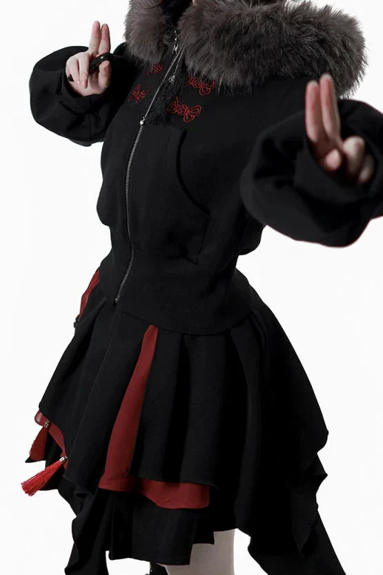 Dark Detachable Fur Jacket + Skirt + Pants - Image 11