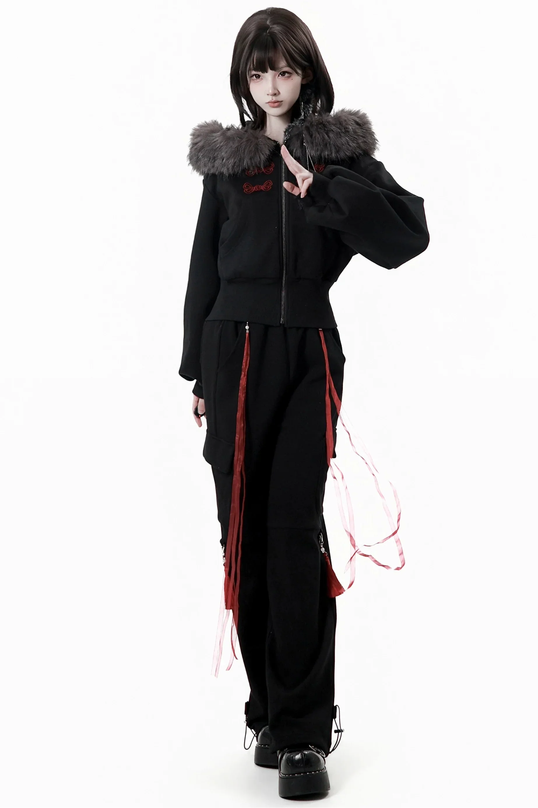 Dark Detachable Fur Jacket + Skirt + Pants - Image 9