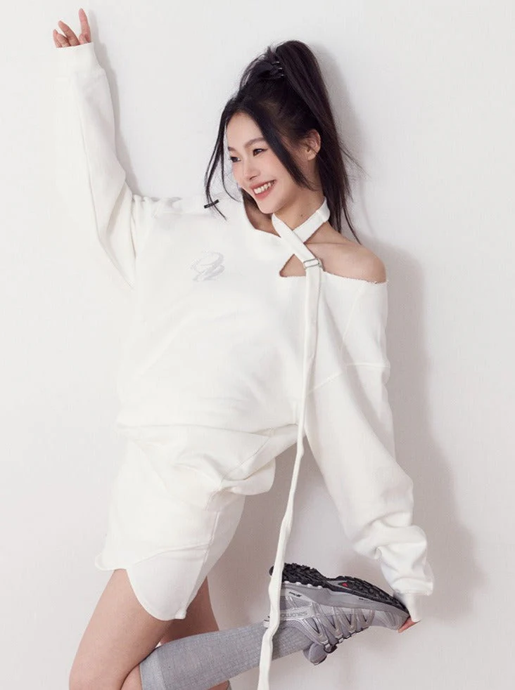 Diamond Ribbon Pure Dzire Halter Neck Sweatshirt + Tight Short Skirt - Image 3