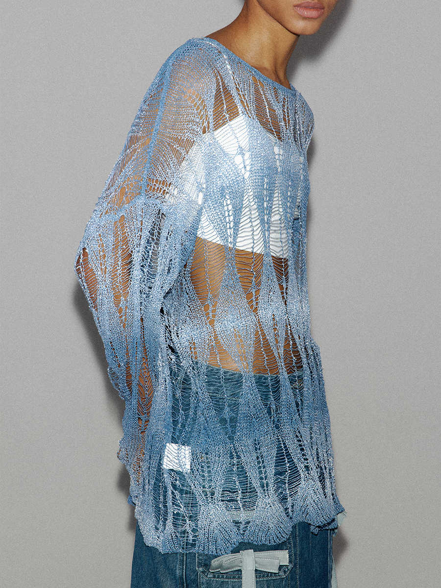 Diamond-shaped Hollow Knitted Blouse - Image 3