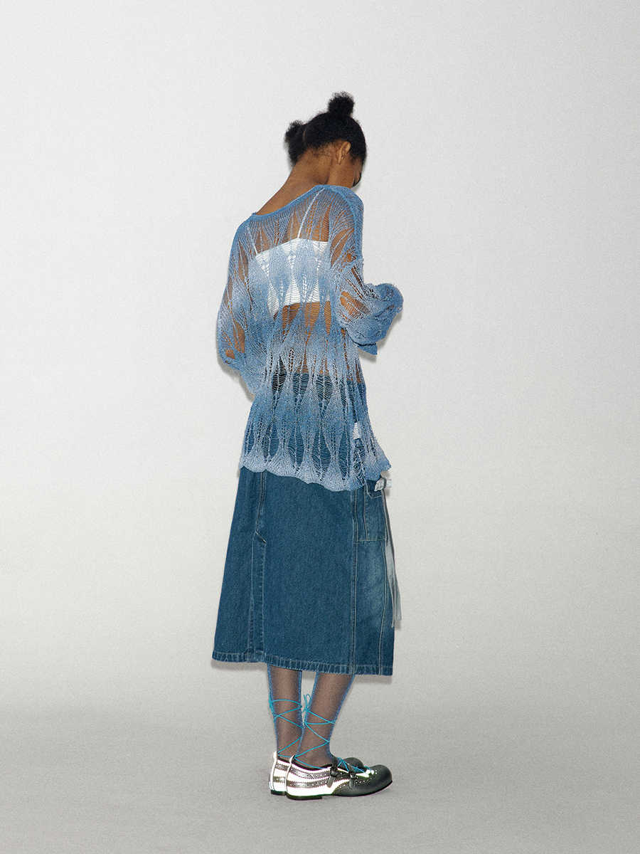 Diamond-shaped Hollow Knitted Blouse - Image 4