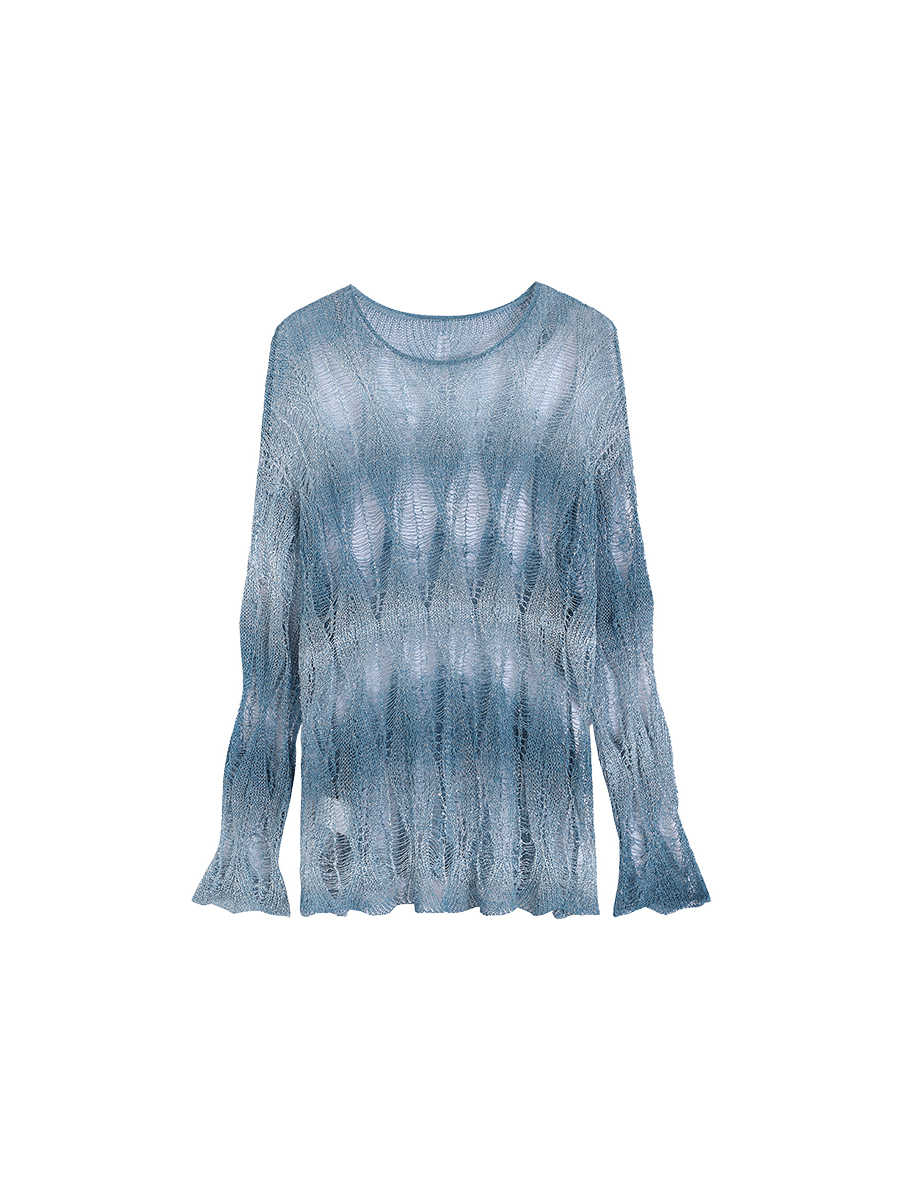 Diamond-shaped Hollow Knitted Blouse - Image 5