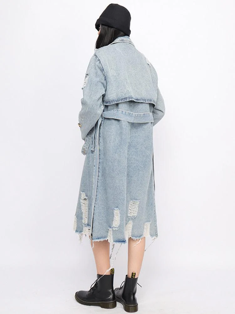 Distressed Denim Trench Coat - Image 4