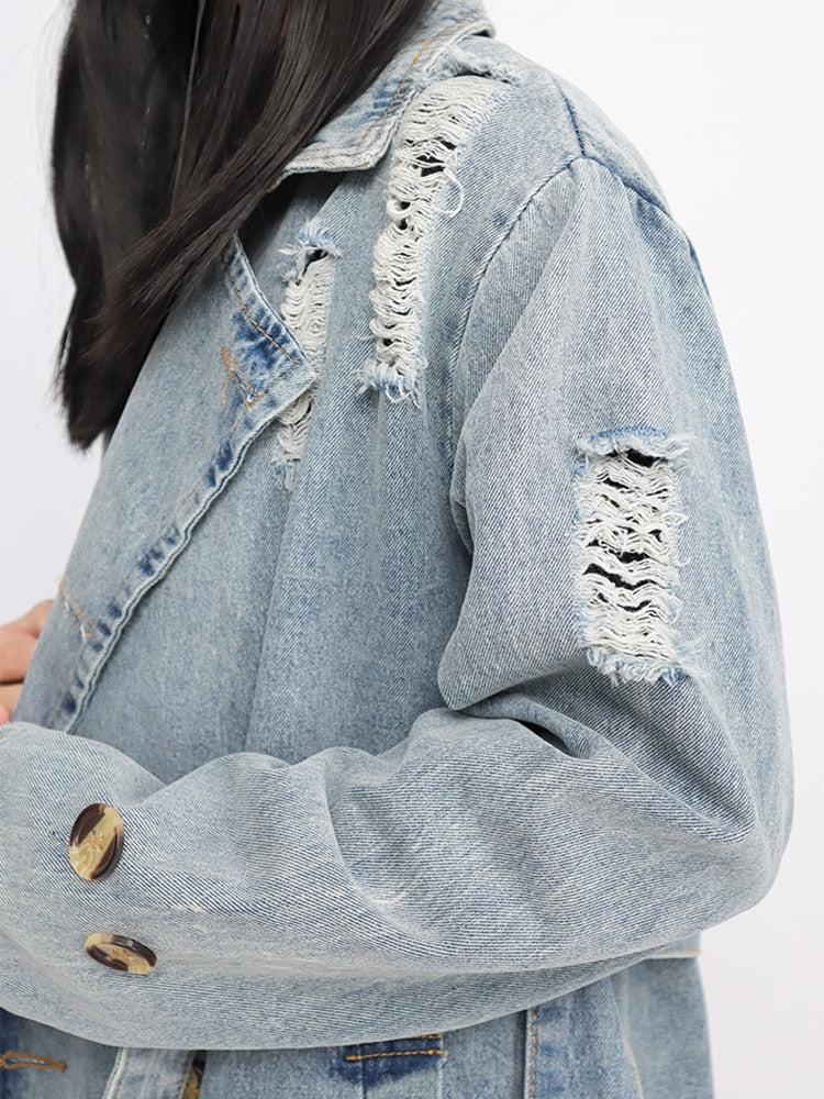 Distressed Denim Trench Coat - Image 5
