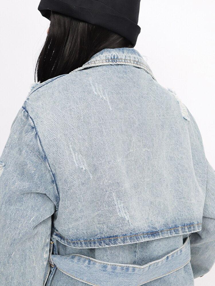 Distressed Denim Trench Coat - Image 6