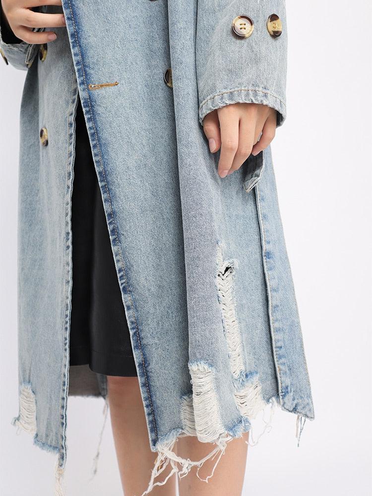 Distressed Denim Trench Coat - Image 7