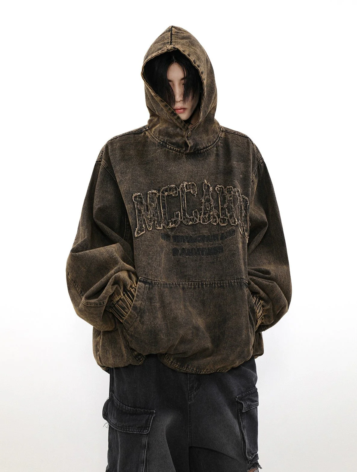 Distressed Logo Denim Hoodie - Image 14