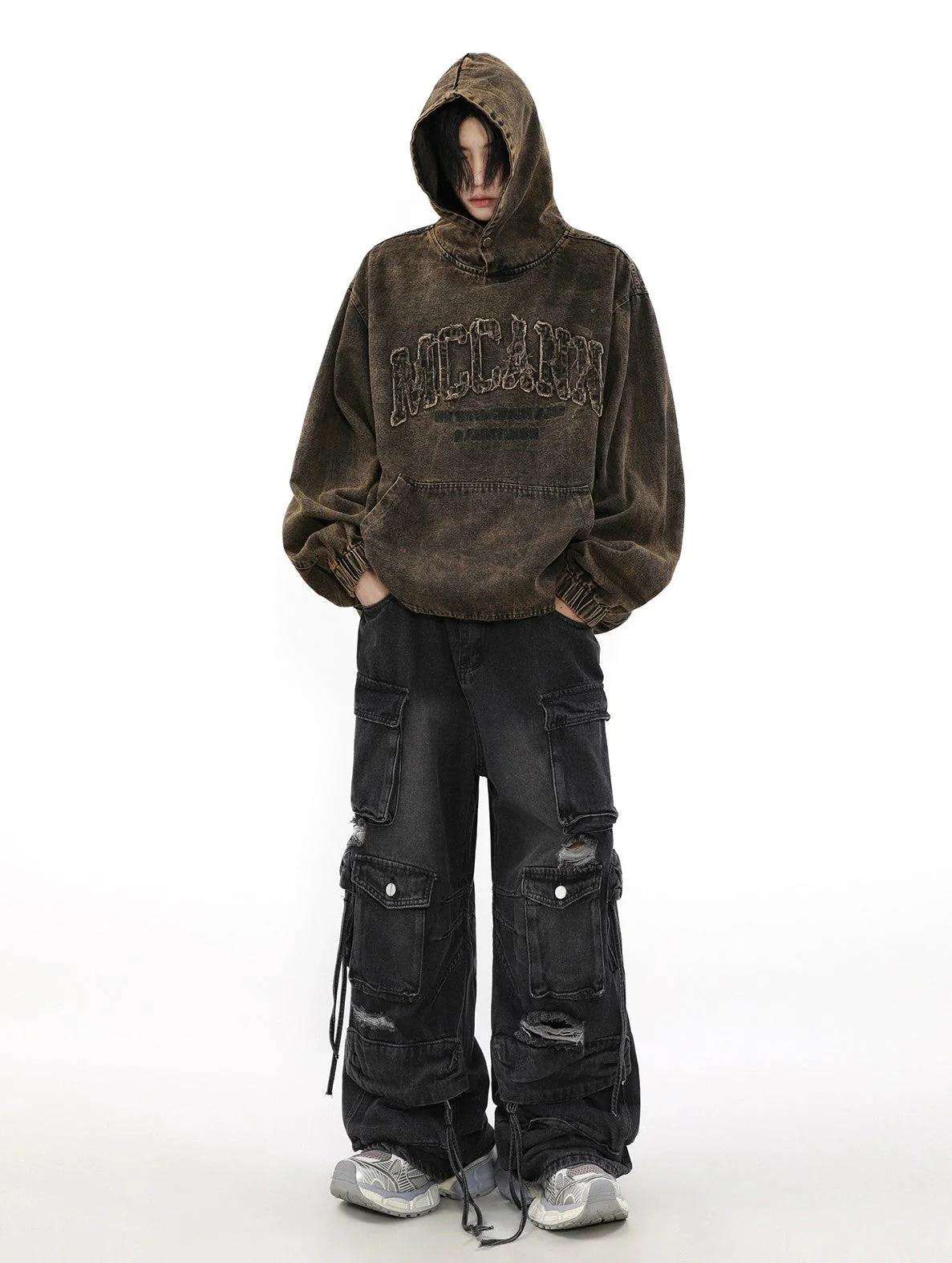 Distressed Logo Denim Hoodie - Image 7