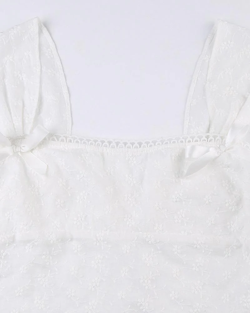 Ditsy Pattern Cute Linen Crop Top - Image 3