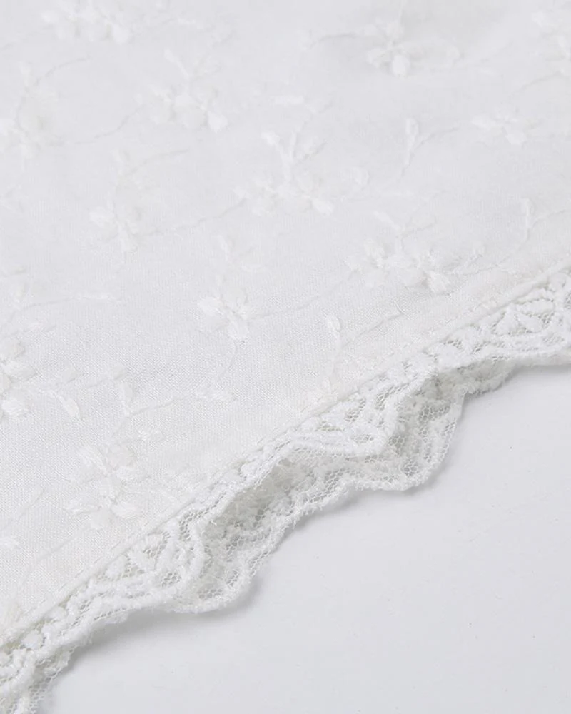 Ditsy Pattern Cute Linen Crop Top - Image 6
