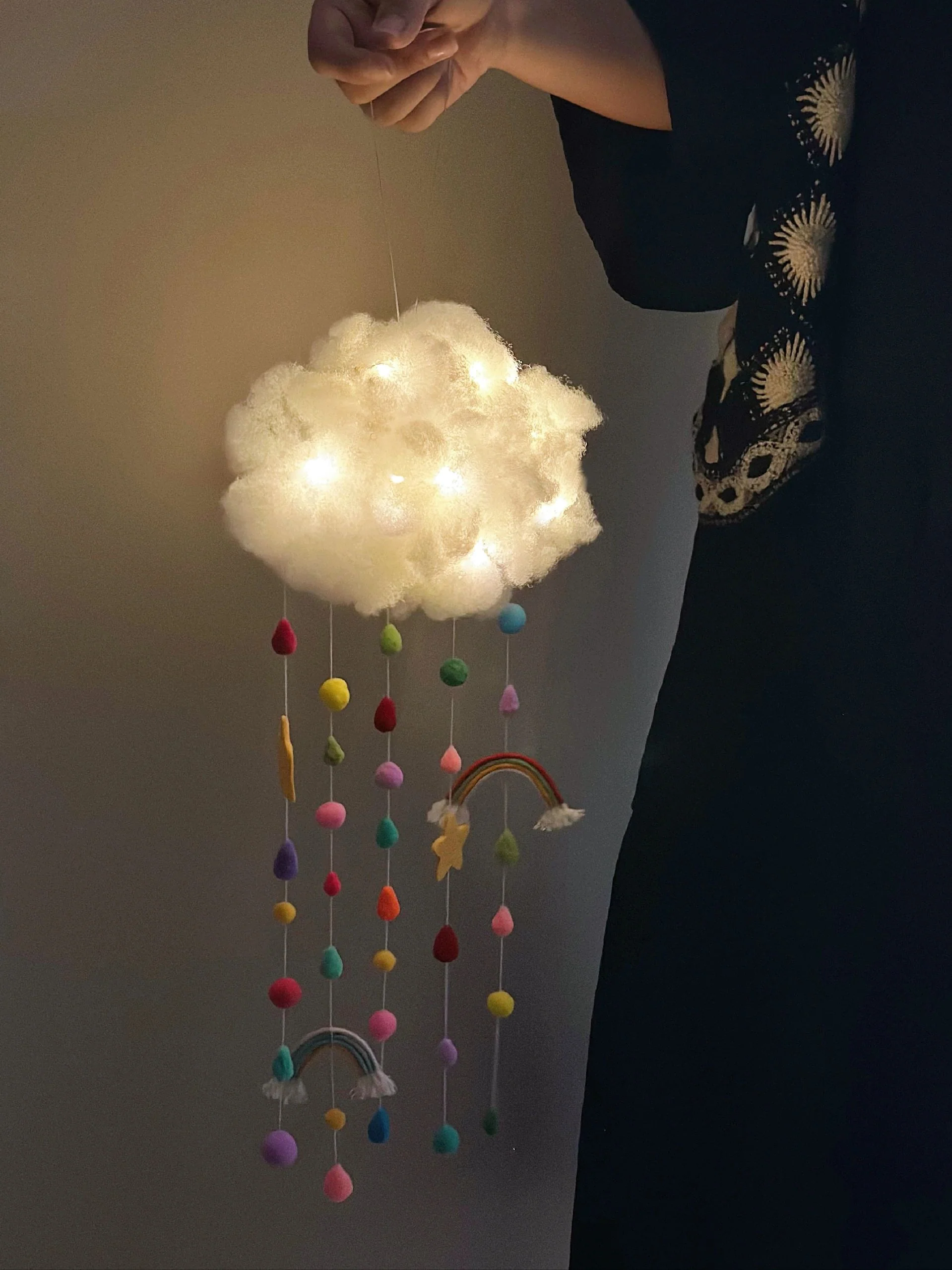 diy cloud rainbow fur ball wind chime pendant - Image 3