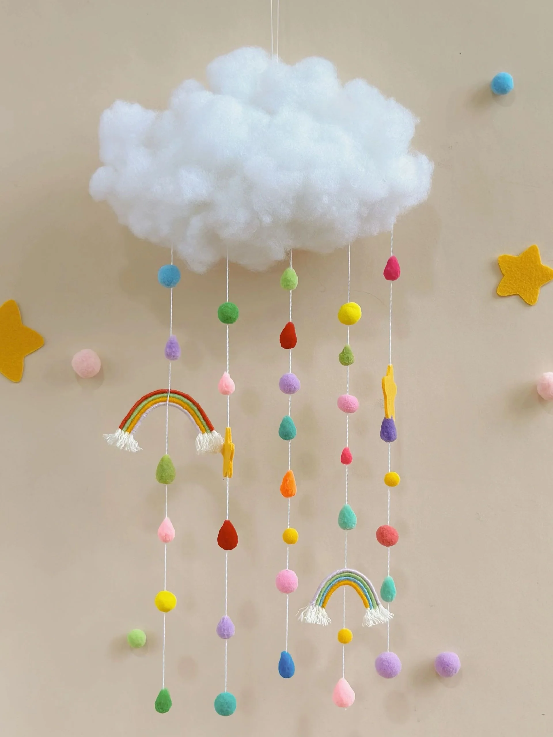 diy cloud rainbow fur ball wind chime pendant - Image 4