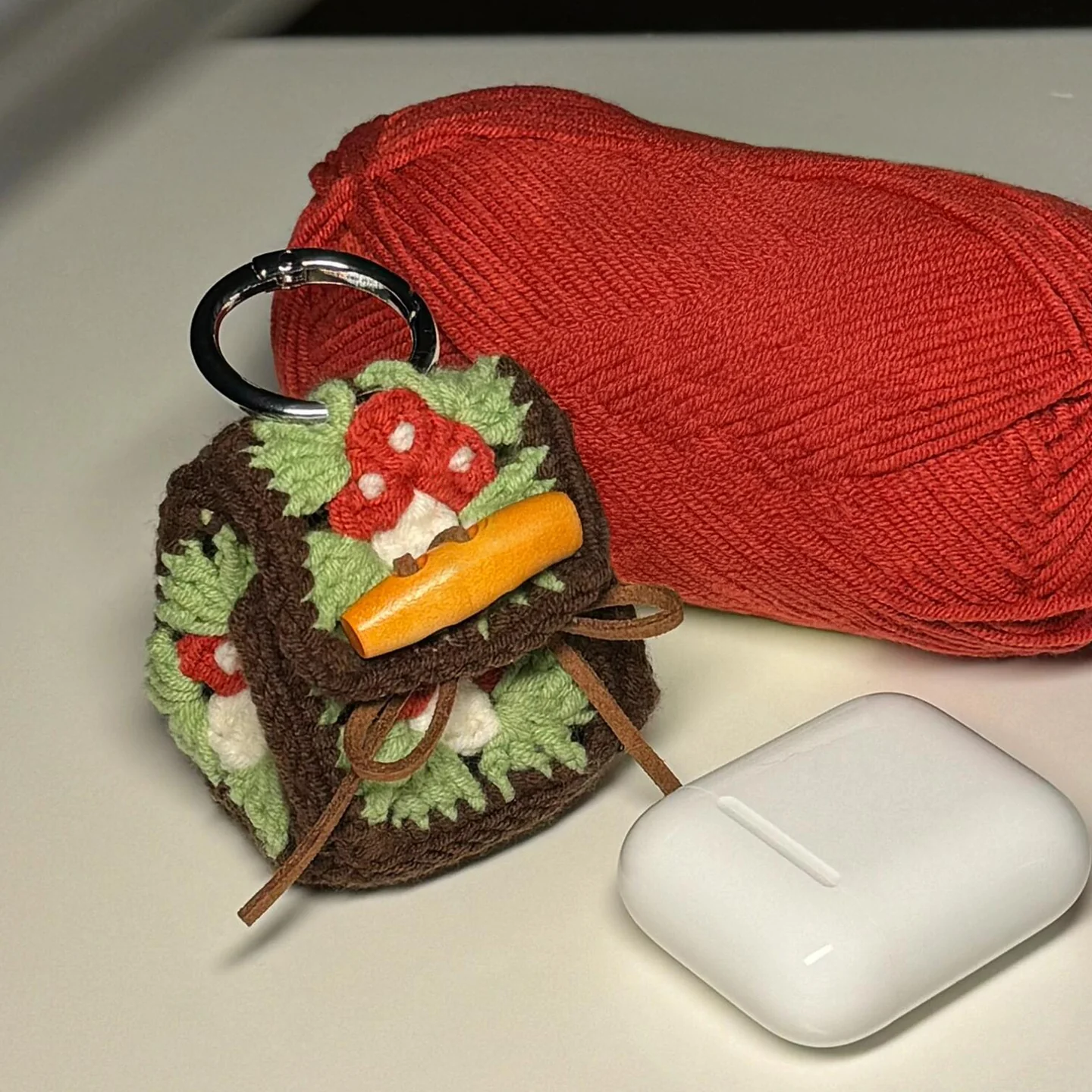 diy crochet Forest mushroom earphone bag kit - Image 2