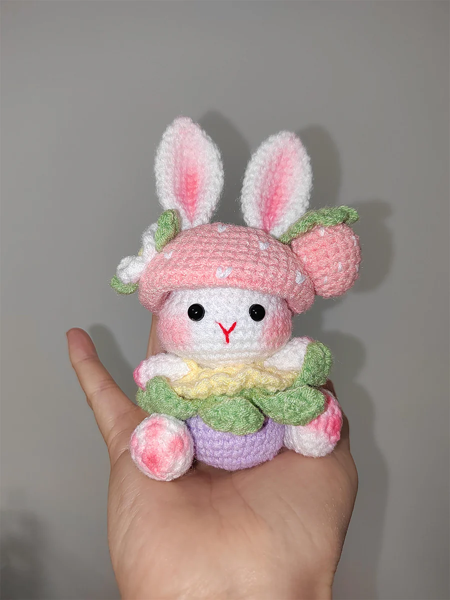 diy Wool crochet cute strawberry rabbit doll - Image 3