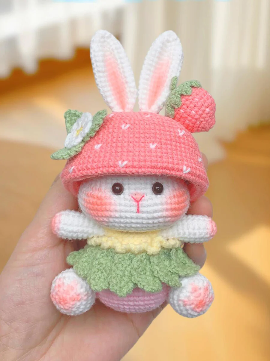 diy Wool crochet cute strawberry rabbit doll - Image 4