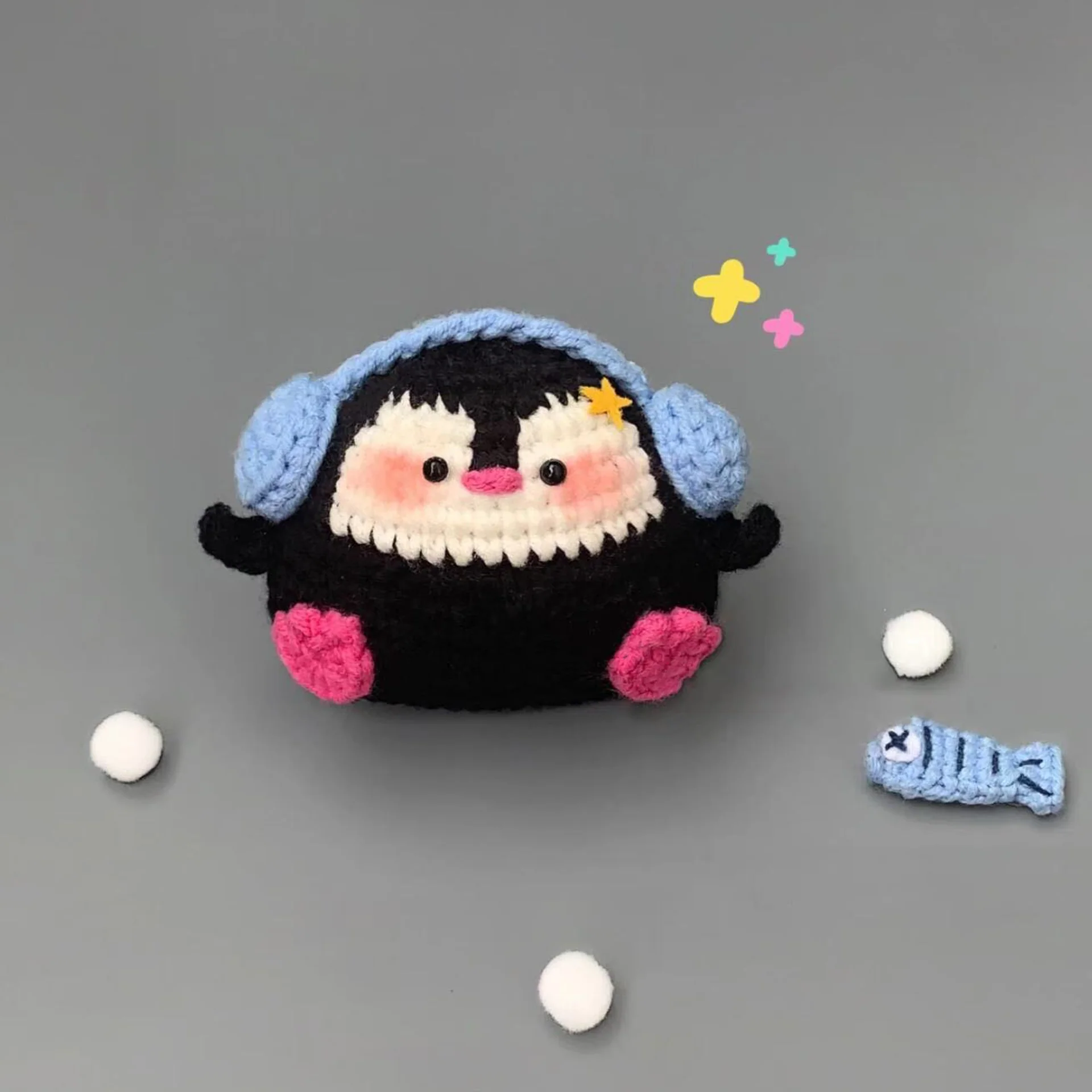 diy wool Cute earphones little penguin doll pendant - Image 3