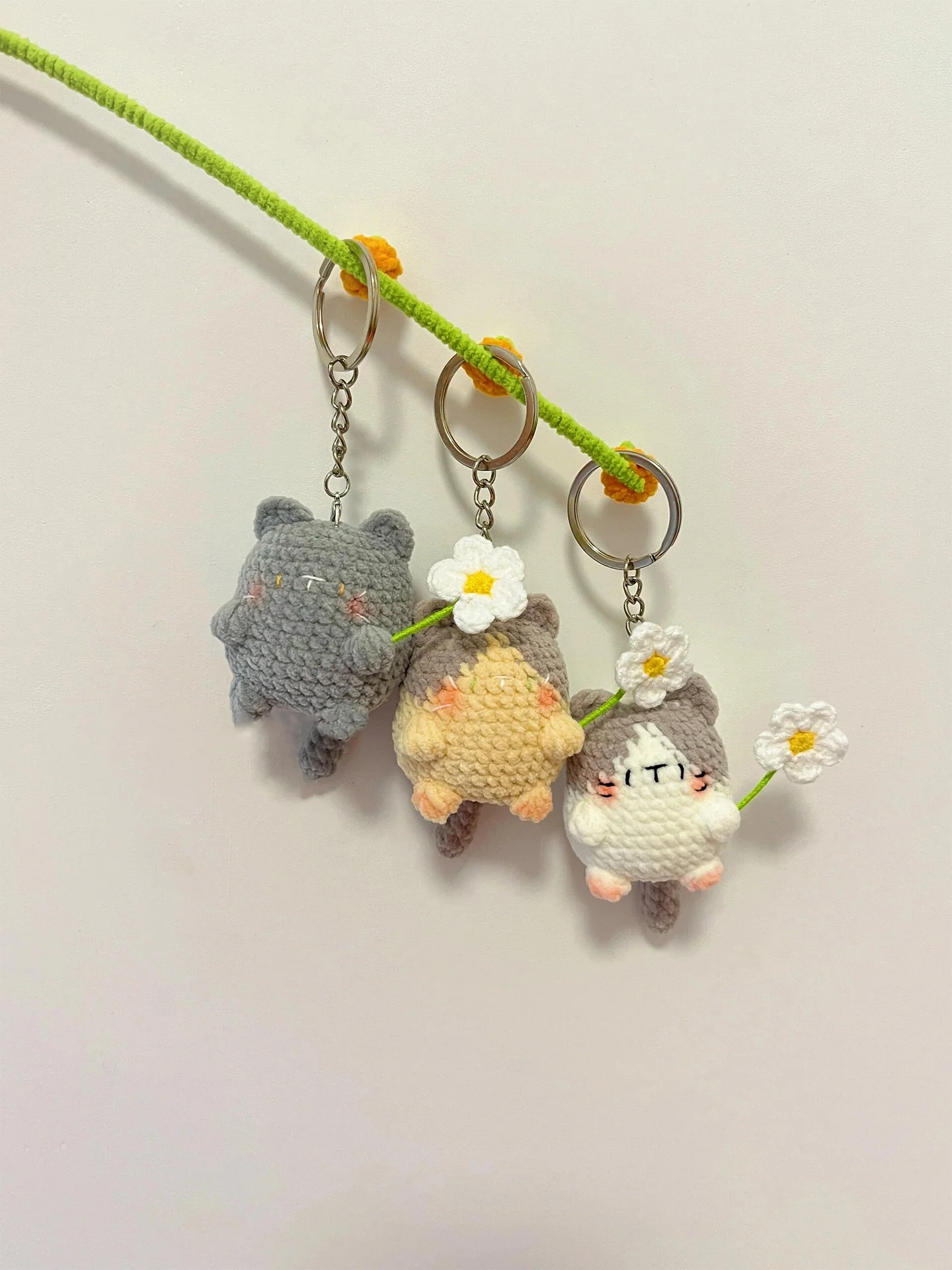 diy wool floral kitten pendant keychain doll - Image 4
