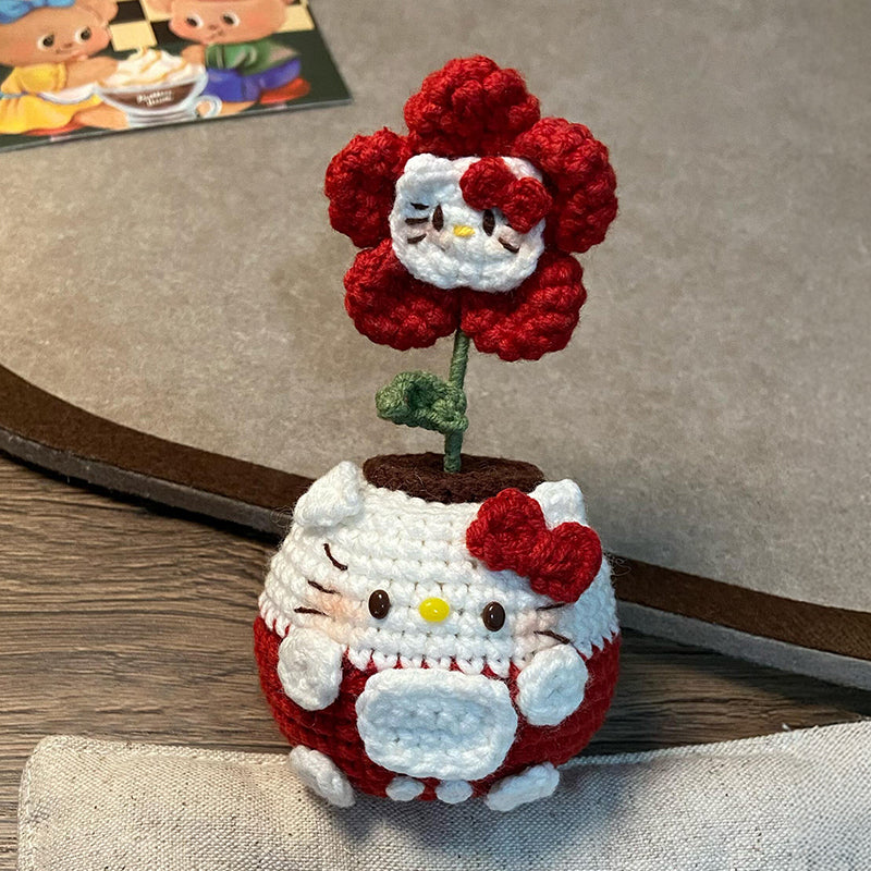diy wool Mini kitty cat flowerpot keychain - Image 11