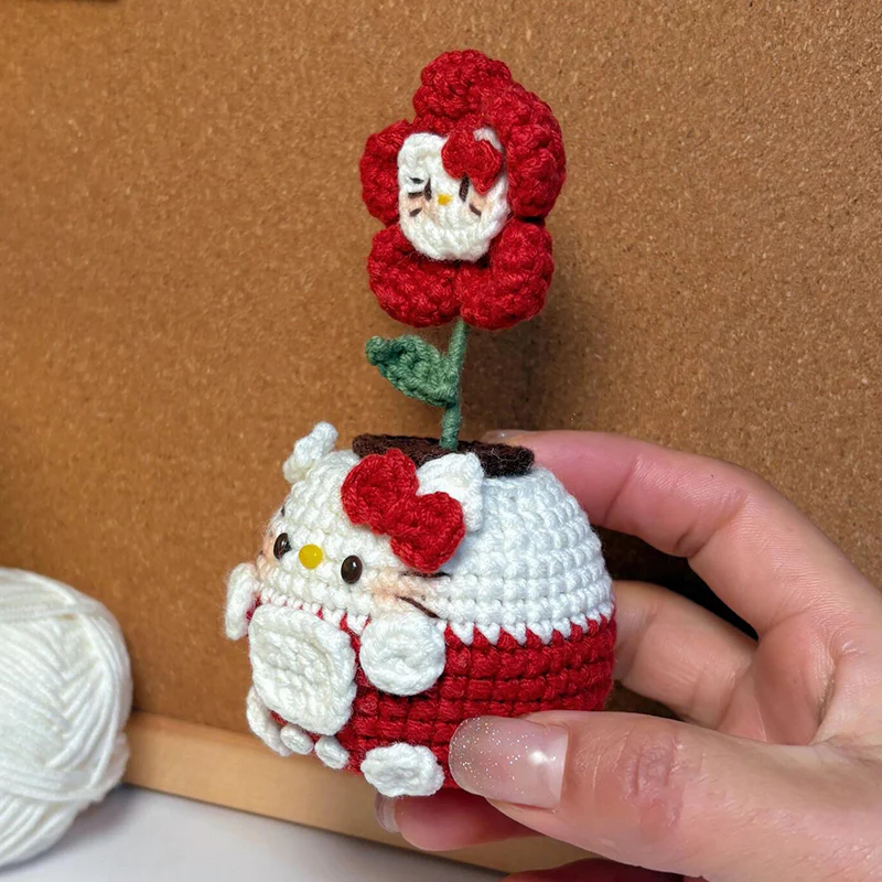 diy wool Mini kitty cat flowerpot keychain - Image 12