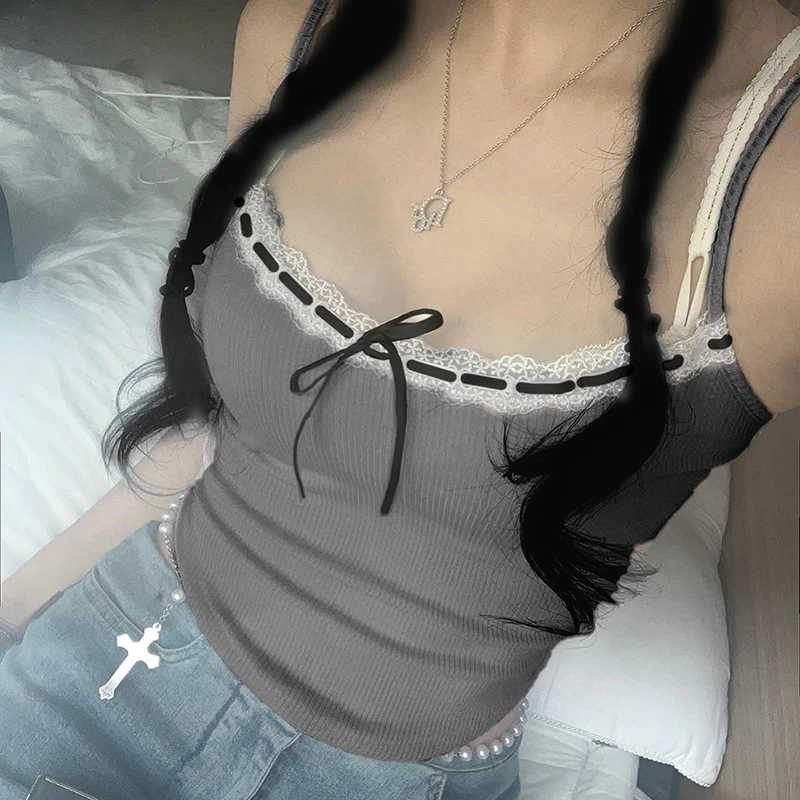 Dollete Retro Lace Bow Tank Top - Image 2