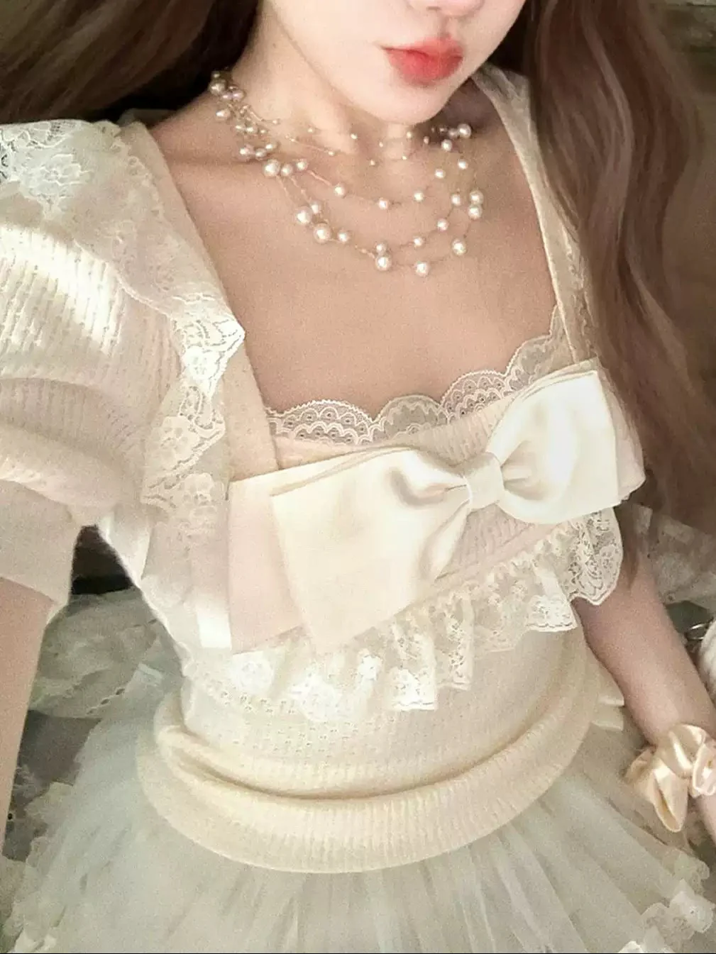 Dollete Ribbon Bow Knitted Shirt - Image 2