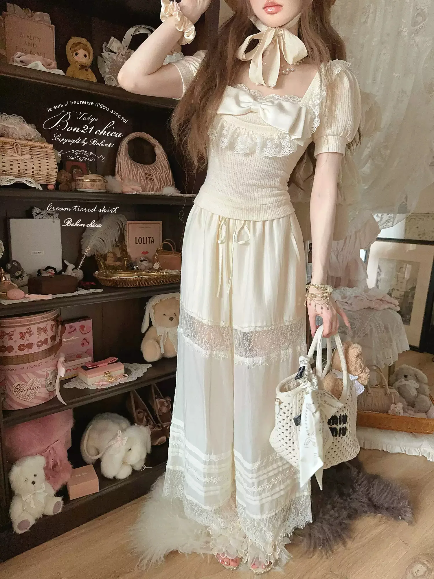 Dollete Ribbon Bow Knitted Shirt - Image 5