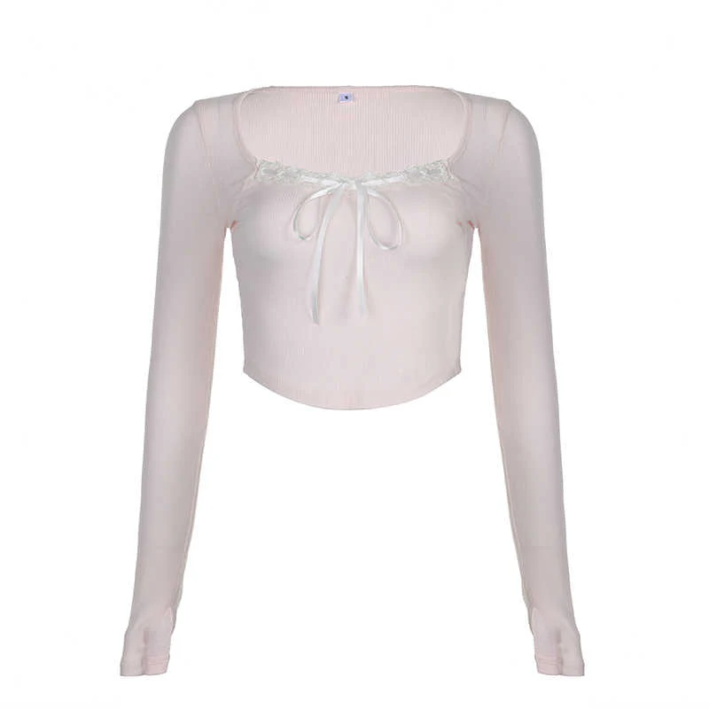 Dollete Ribbon Bow Long  Sleeves Top