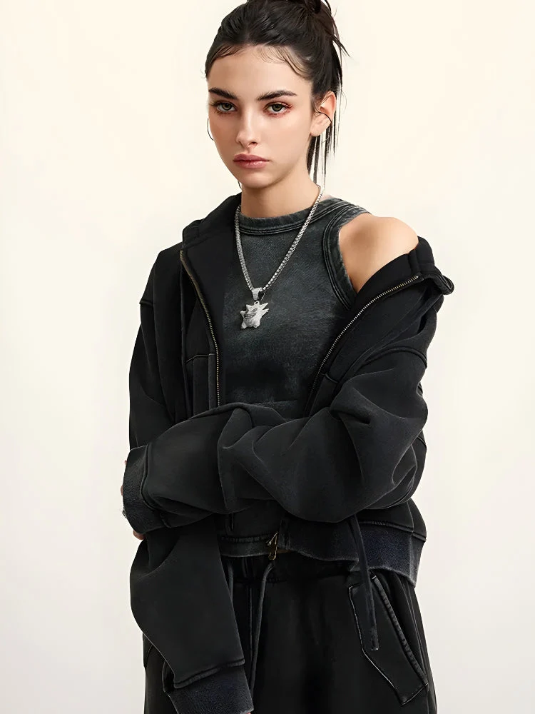 Double Zip-Up Cropped Hoodie - Image 10