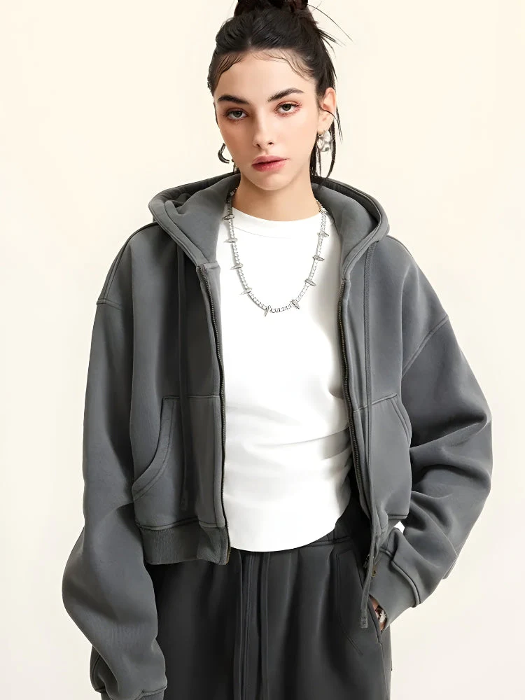 Double Zip-Up Cropped Hoodie - Image 7