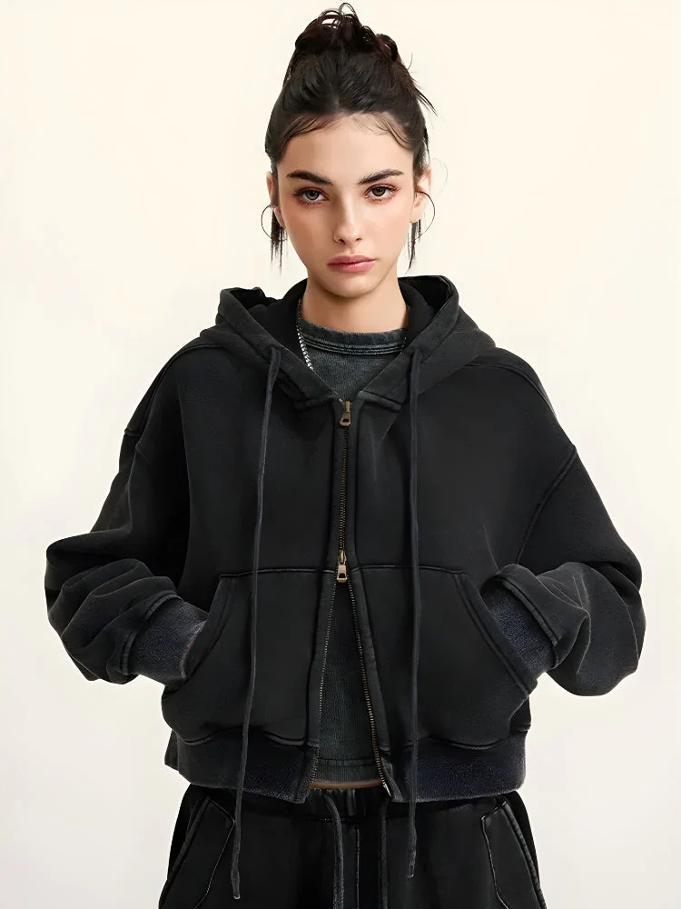 Double Zip-Up Cropped Hoodie - Image 9