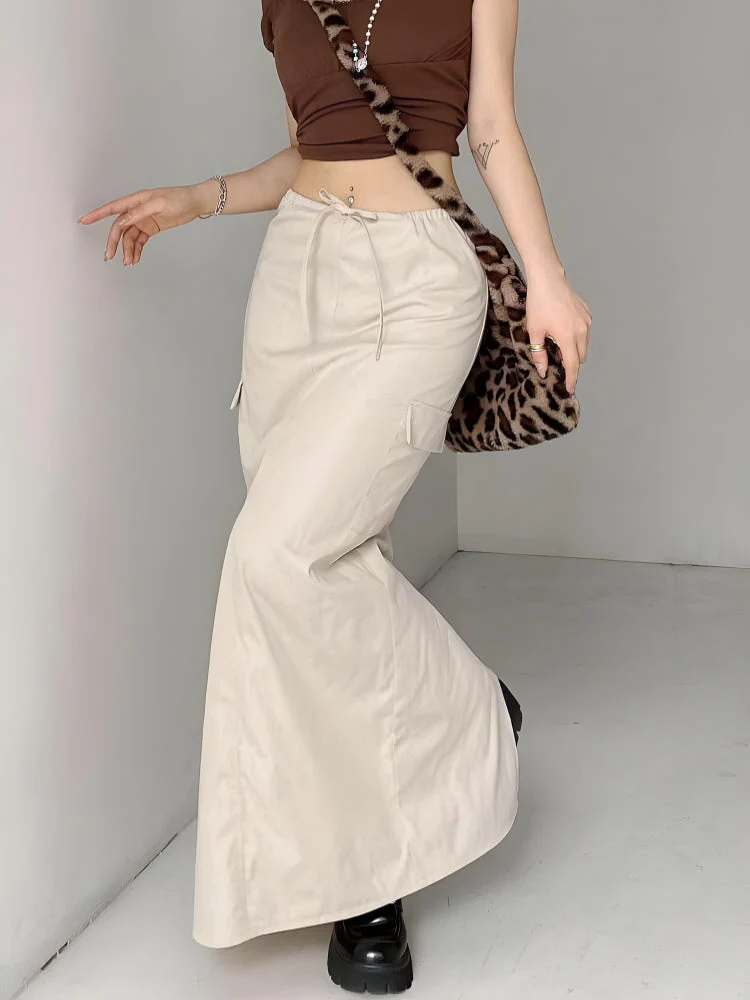 Drawstring Waist Parachute Maxi Skirt - Image 4