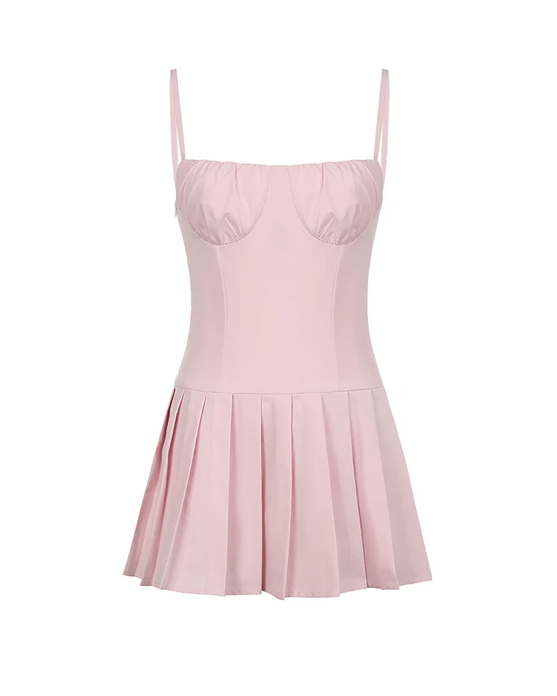 Dreamy Square Neck Light Pink Suspender Coquette Dress - Image 5