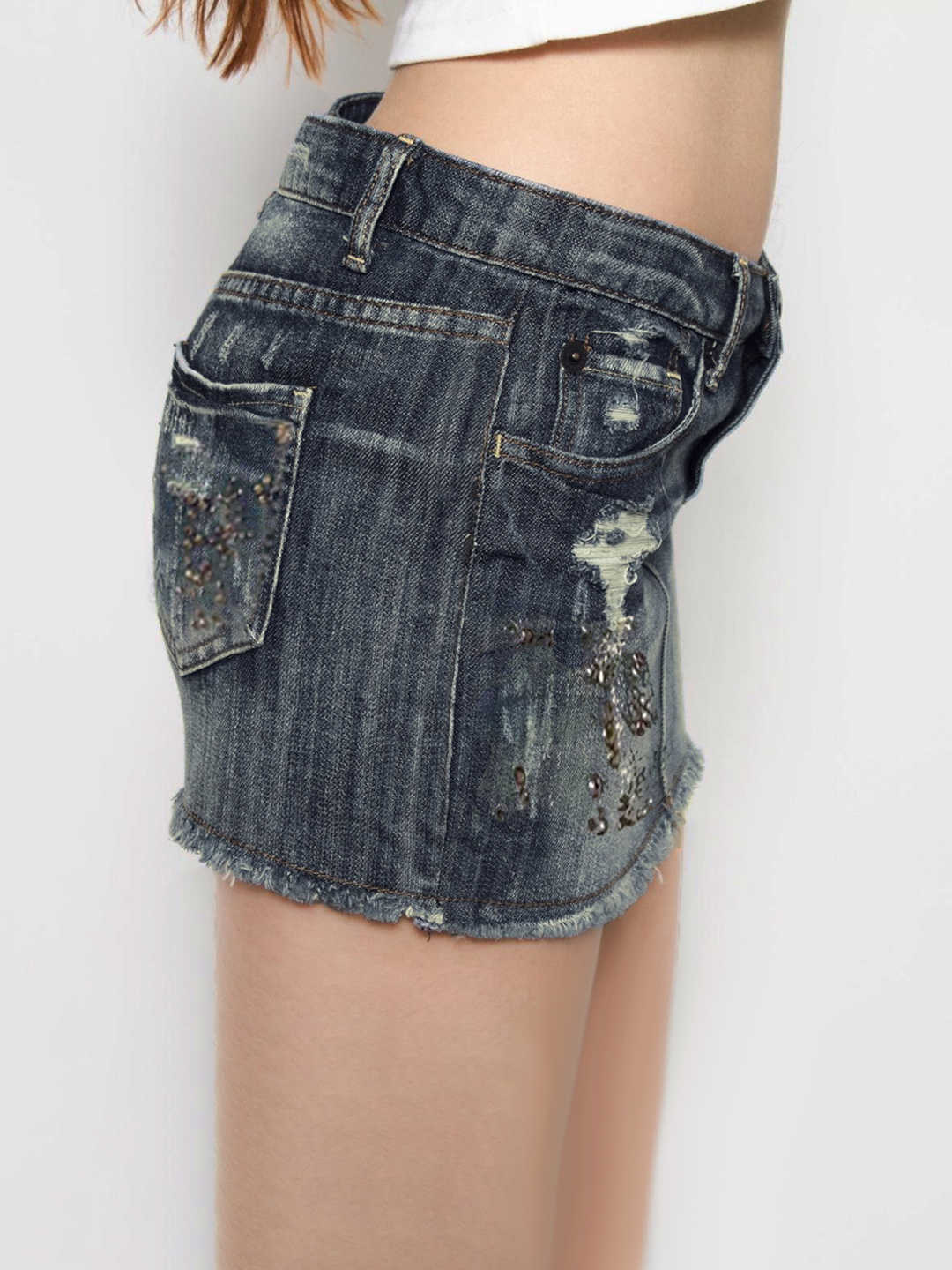 Drilled Holes Buttocks Denim Skirt - Image 2