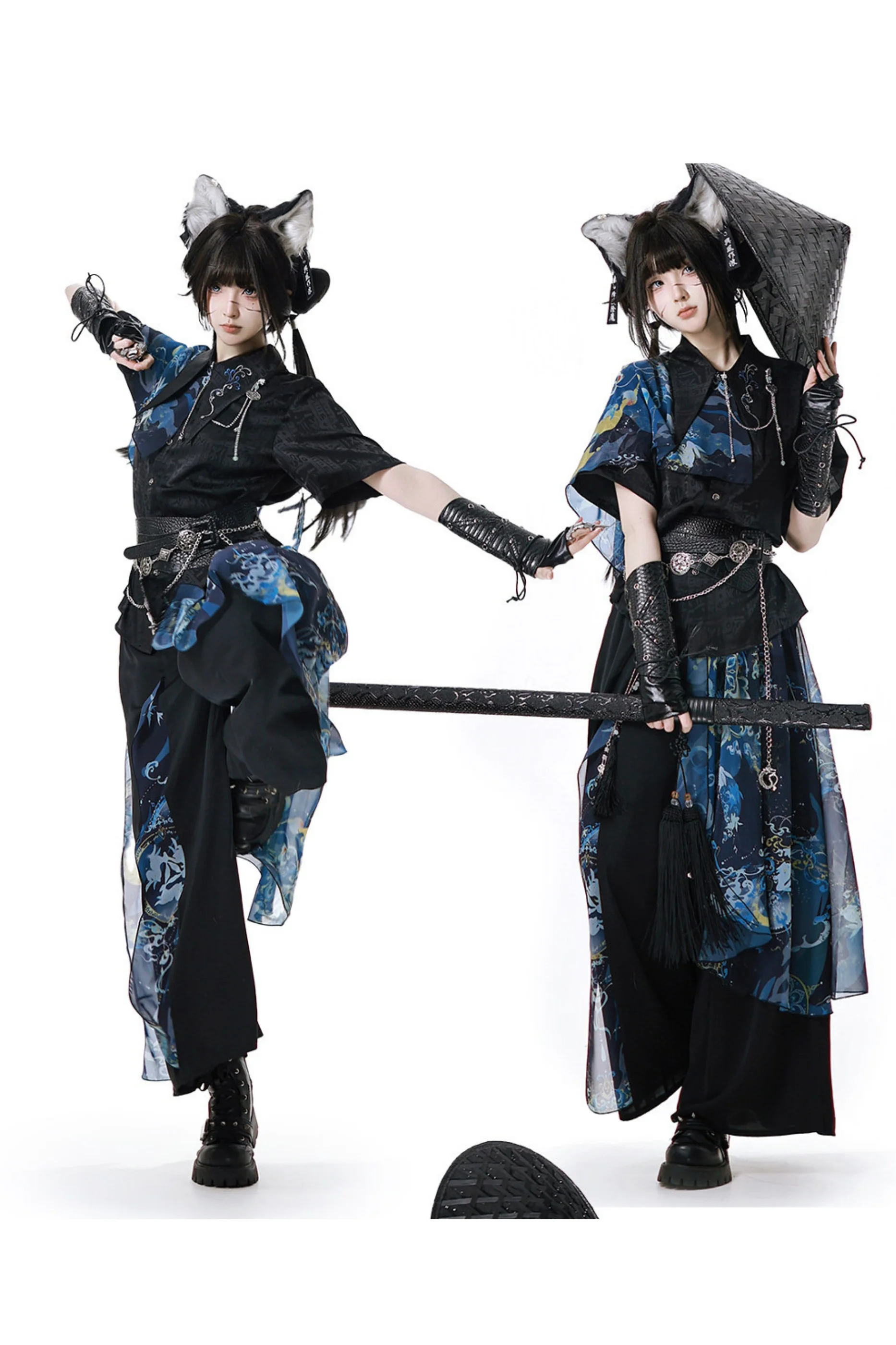 Dark China Shirt + Wide Leg Pants + Chain + Belt - Image 2