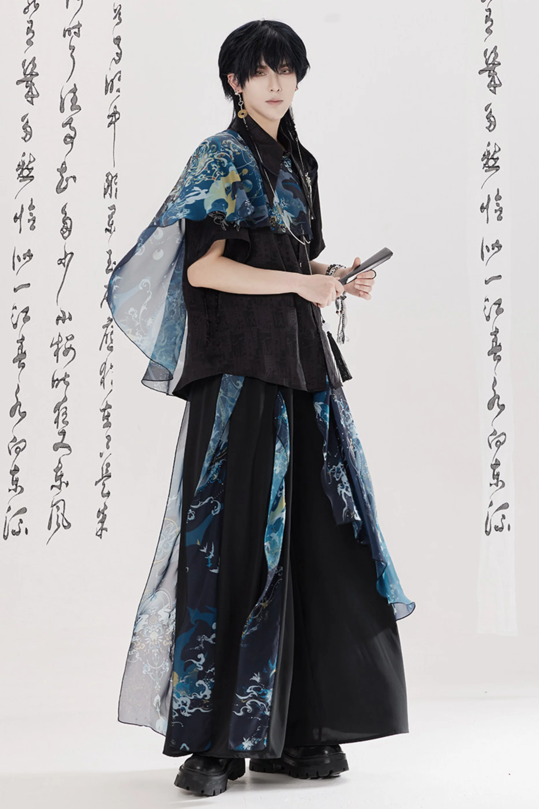 Dark China Shirt + Wide Leg Pants + Chain + Belt - Image 23