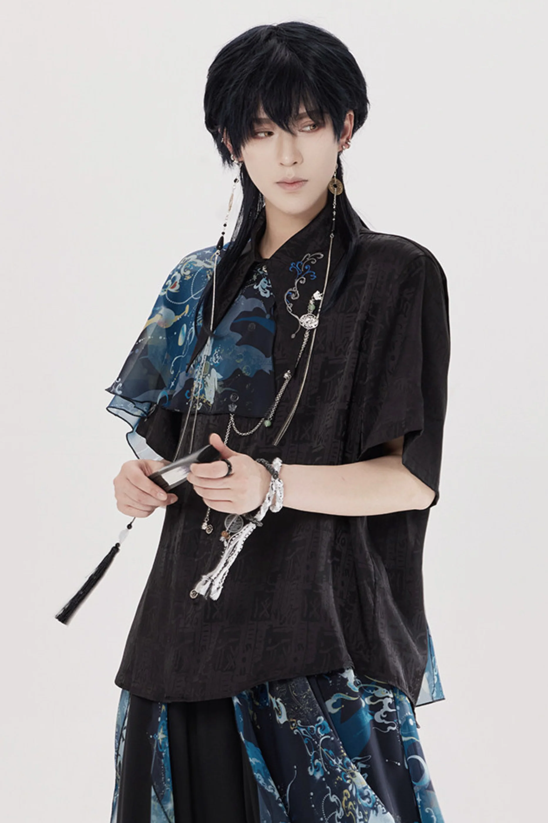 Dark China Shirt + Wide Leg Pants + Chain + Belt - Image 24