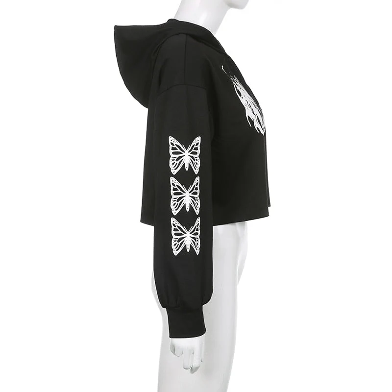 E-Girl Hardcore Print Gothic Crop Hoodie - Image 10