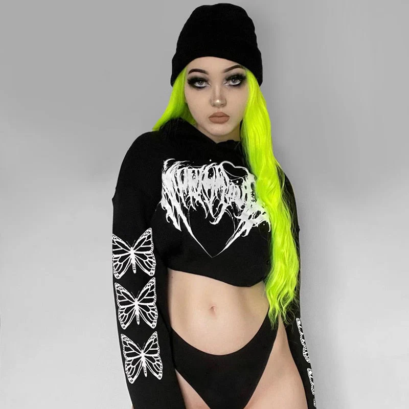 E-Girl Hardcore Print Gothic Crop Hoodie - Image 19