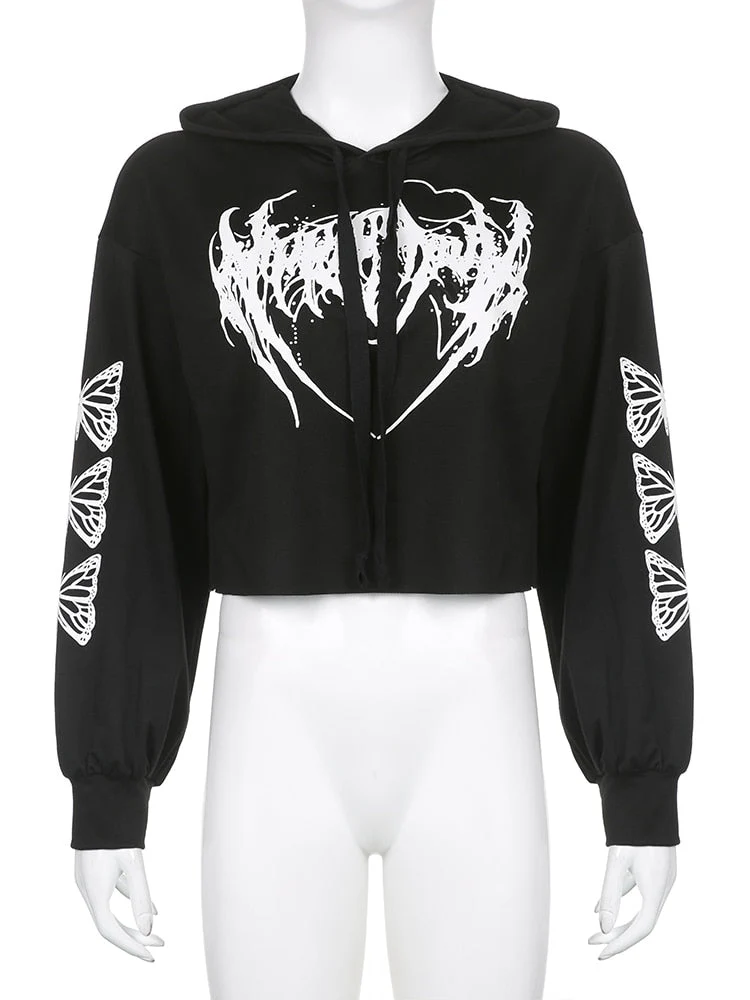 E-Girl Hardcore Print Gothic Crop Hoodie - Image 4