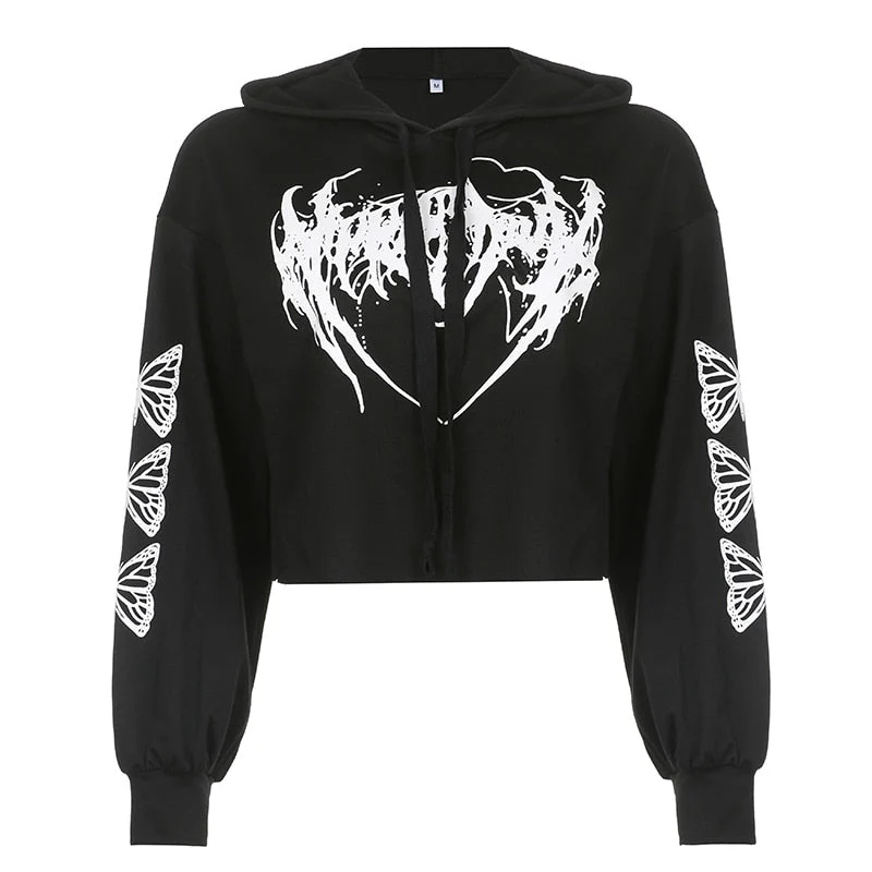 E-Girl Hardcore Print Gothic Crop Hoodie - Image 8