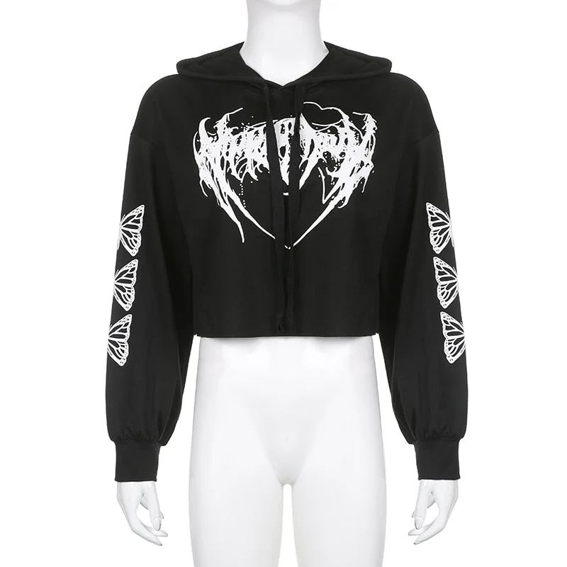 E-Girl Hardcore Print Gothic Crop Hoodie - Image 9